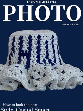 YHWH Hand-Crocheted Bucket Hat in White and Navy